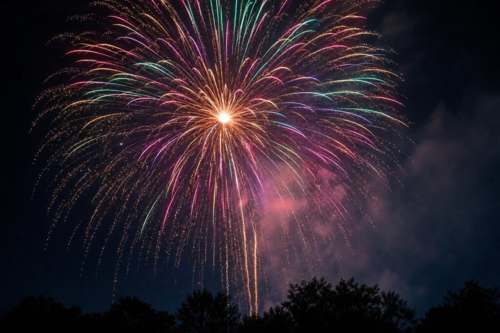 夏の夜空に開いた大きな花火